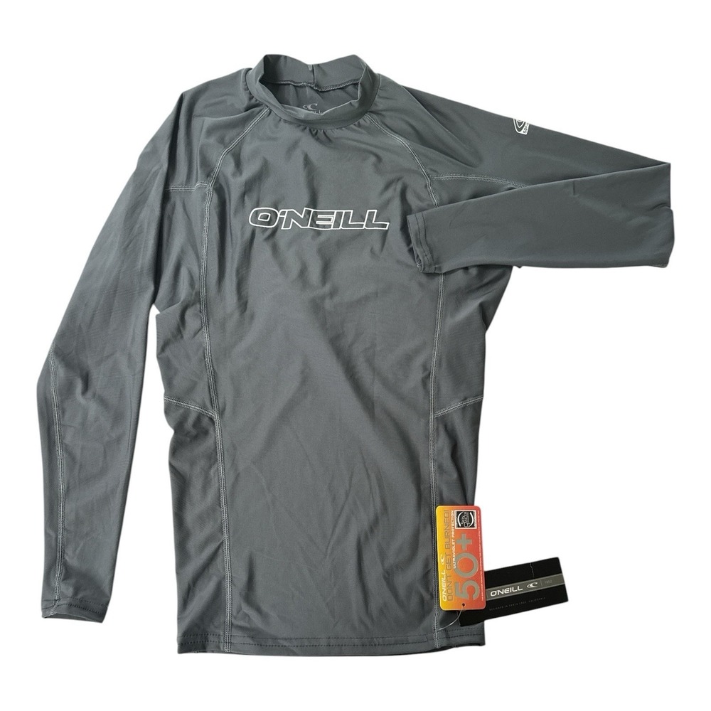 NWT O'Neill Basic Skins UPF 50+ Men's Long Sleeve Rash Guard Smoke Grey Small